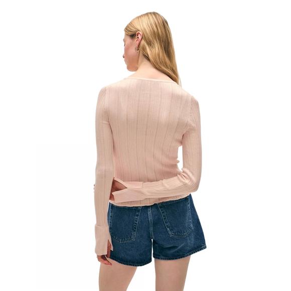 NEW WHITE + WARREN ribbed cuff top in desert pink - Picture 2 of 2